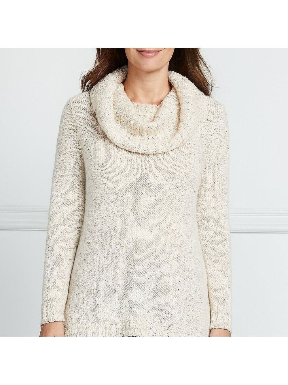 Michael Michael Kors XL Sequined Cowl Neck Hi-Lo Sweater | Cream Knit Cozy Chic
